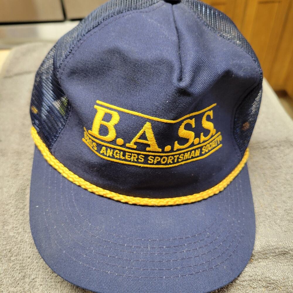 B.A.S.S. Bass Anglers Sportsman Society vintage mesh back trucker hat embroider